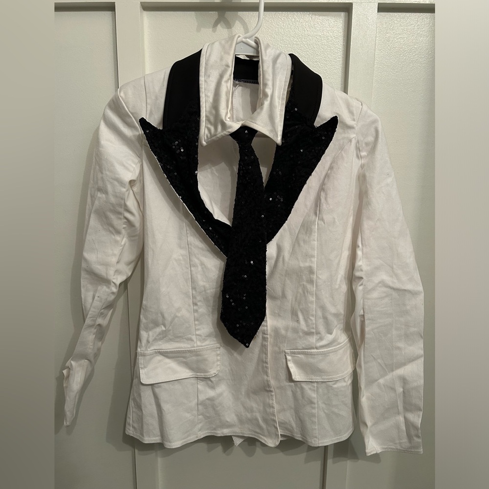 Weissman Large Child White and Black Costume Tuxedo Jacket with Sequin Tie VGUC